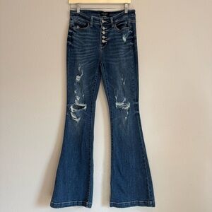 Judy Blue Distressed Trouser Flare Jeans - Button Fly - 7/28 (33" Inseam) 👖